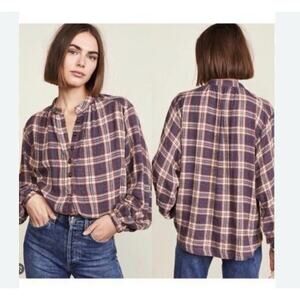Free People Brown Northern Bound Plaid Flannel Popover Tunic Sz M Wool Blend